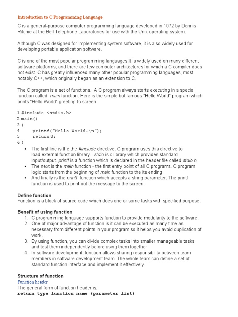 Introduction To C Programming Language | PDF | Array Data Structure | C ...