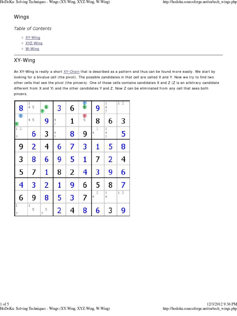 Solving Techniques - Wings (XY-Wing, XYZ-Wing, W-Wing) | PDF | Applied ...