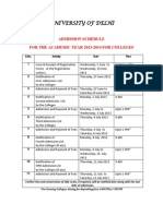 University of Delhi: Admission Schedule For The Academic Year 2013-2014 For Colleges