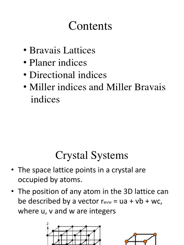 Bravais Lattices and Miller Indices | PDF | Crystal Structure ...
