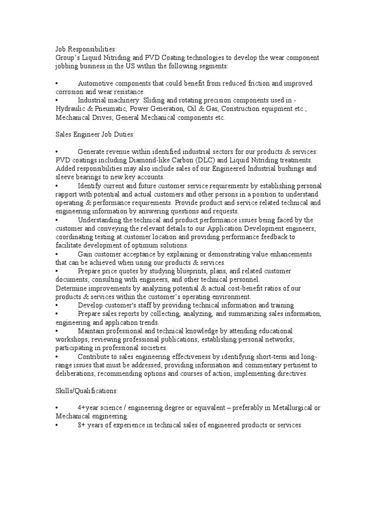 Sales Engineer PDF Sales Engineer