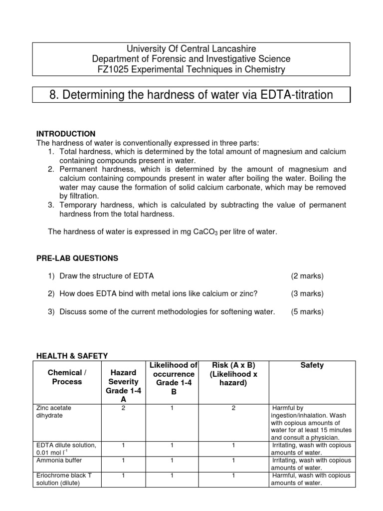 8. Determining the Hardness of Water via EDTATitration