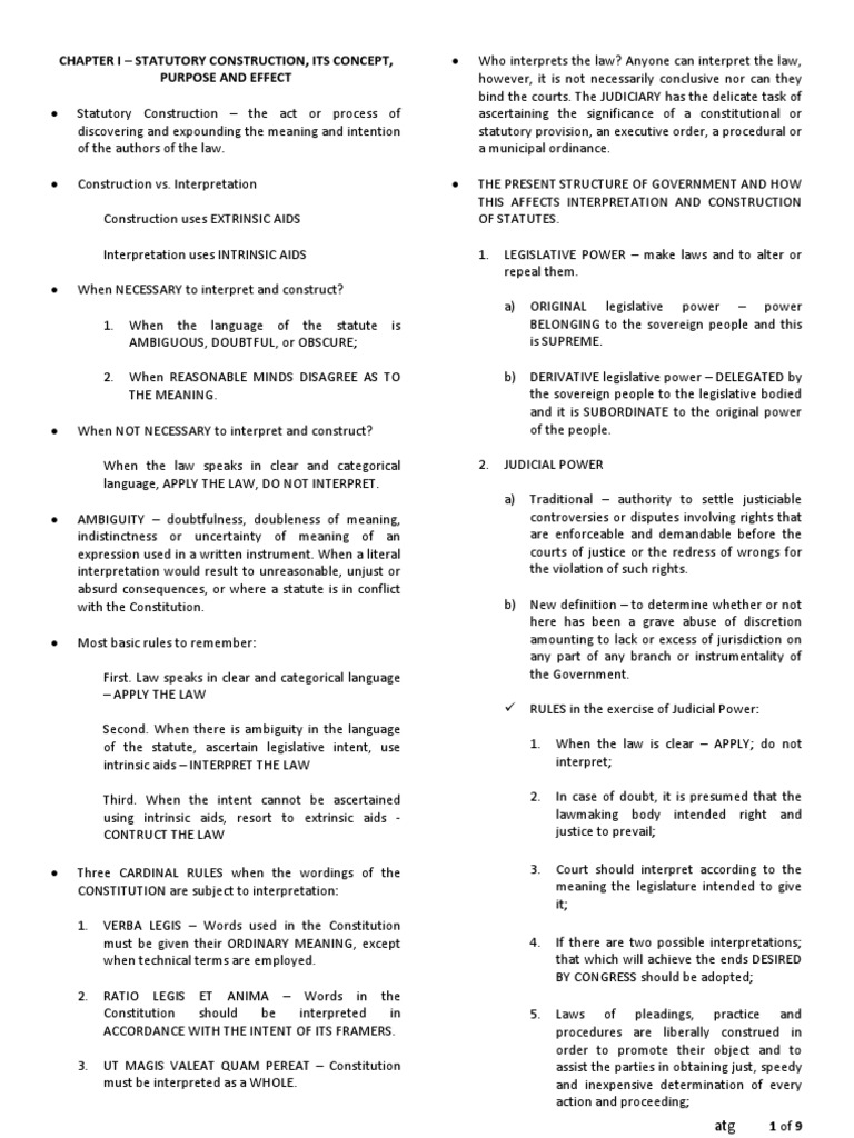 Statutory Construction REVIEWER Statutory Interpretation