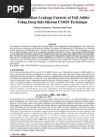 Minimization Leakage Current of Full Adder Using Deep Sub-Micron CMOS Technique