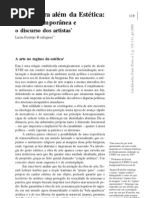 Artigo - Arte para além da estética - Arte Contemporânea e o discurso dos artistas