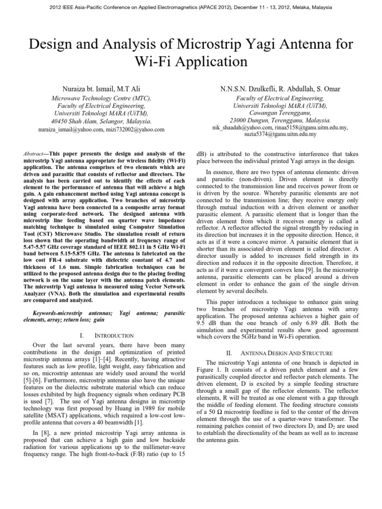 Design and Analysis of Microstrip Yagi Antenna For Wi-Fi Application ...