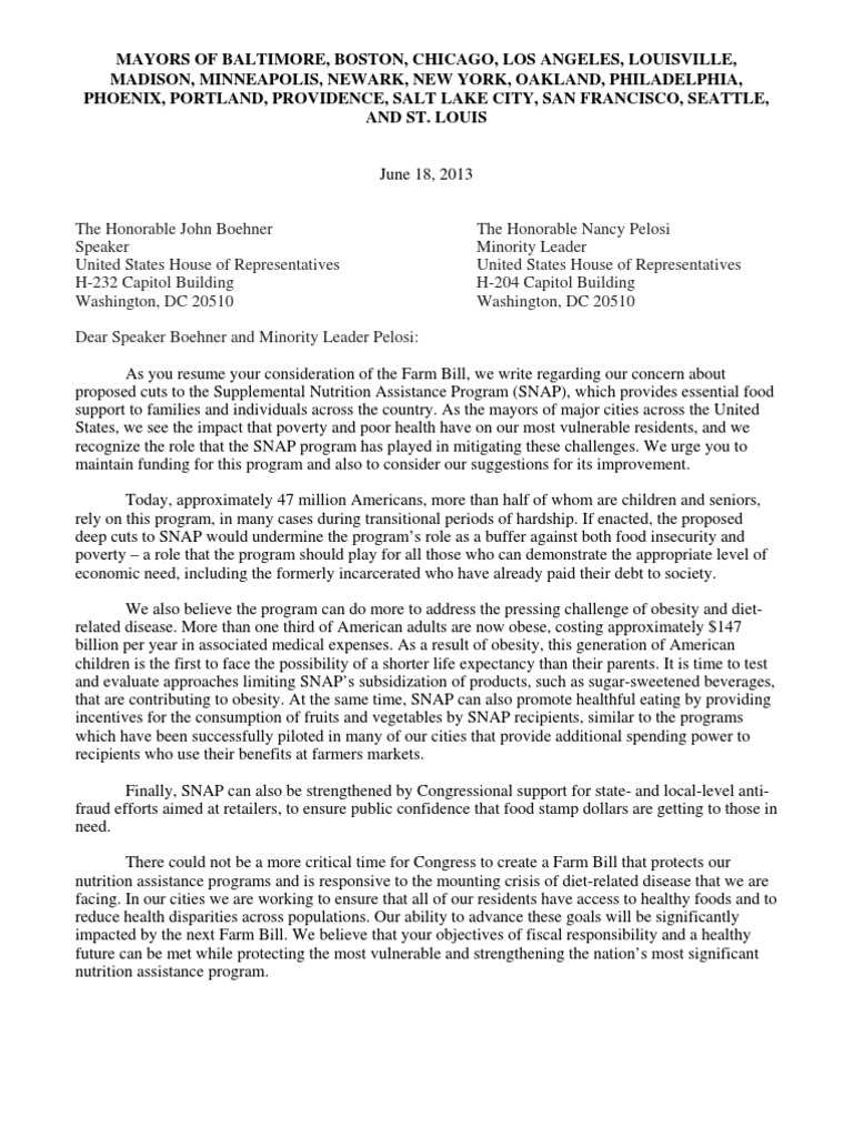 Snap Letter To House 61813 PDF Supplemental Nutrition Assistance