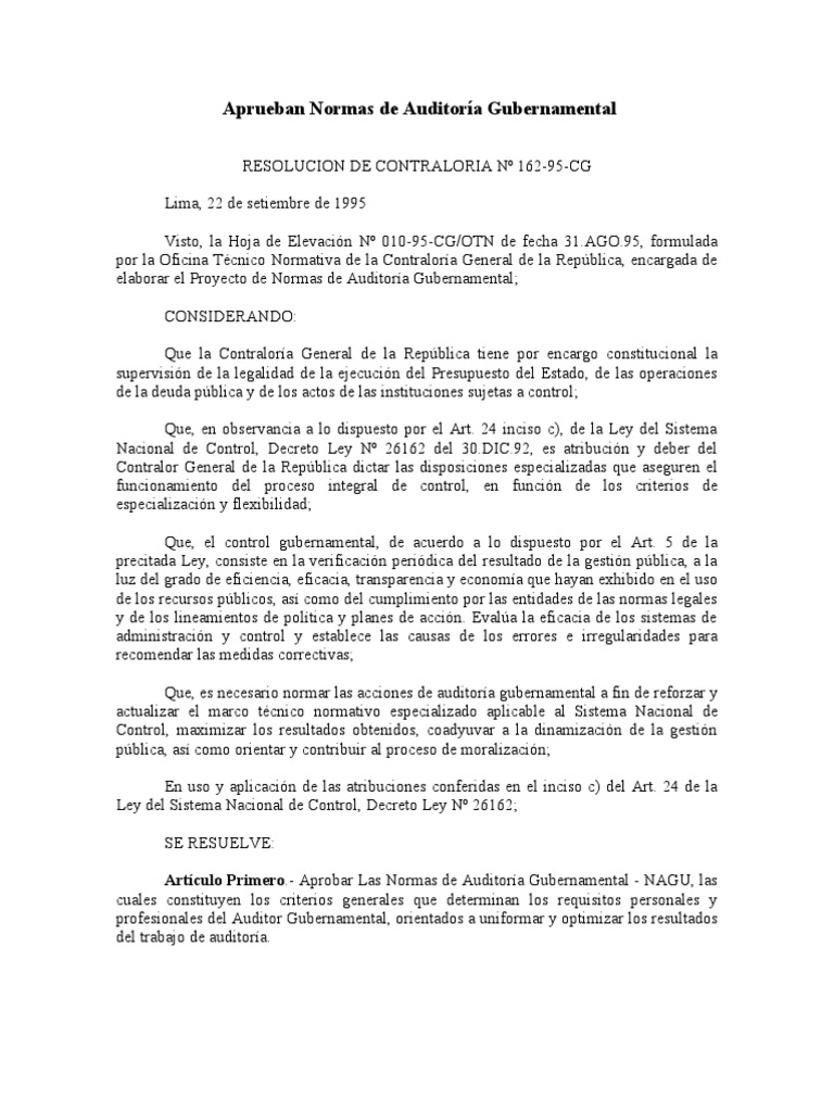 Normas de Auditoria Gubernamental Nagu | PDF | Contralor | Auditoría ...