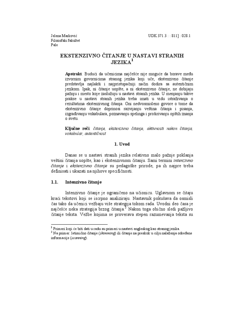 Citanje U Nastavi Stranih Jezika | PDF