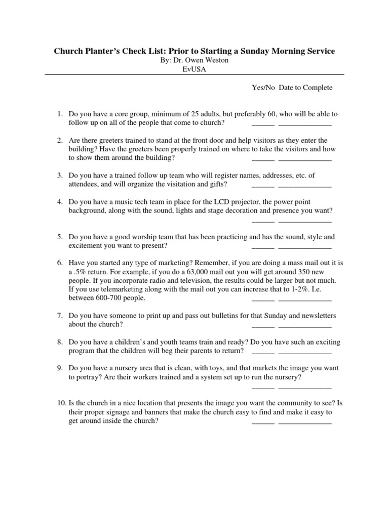 Church Launch Preparation Checklist | PDF