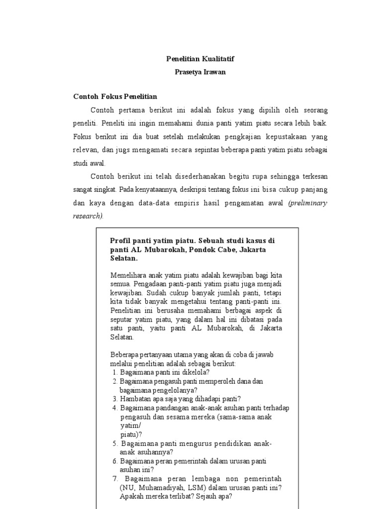 5 Contoh Fokus Penelitian Kualitatif