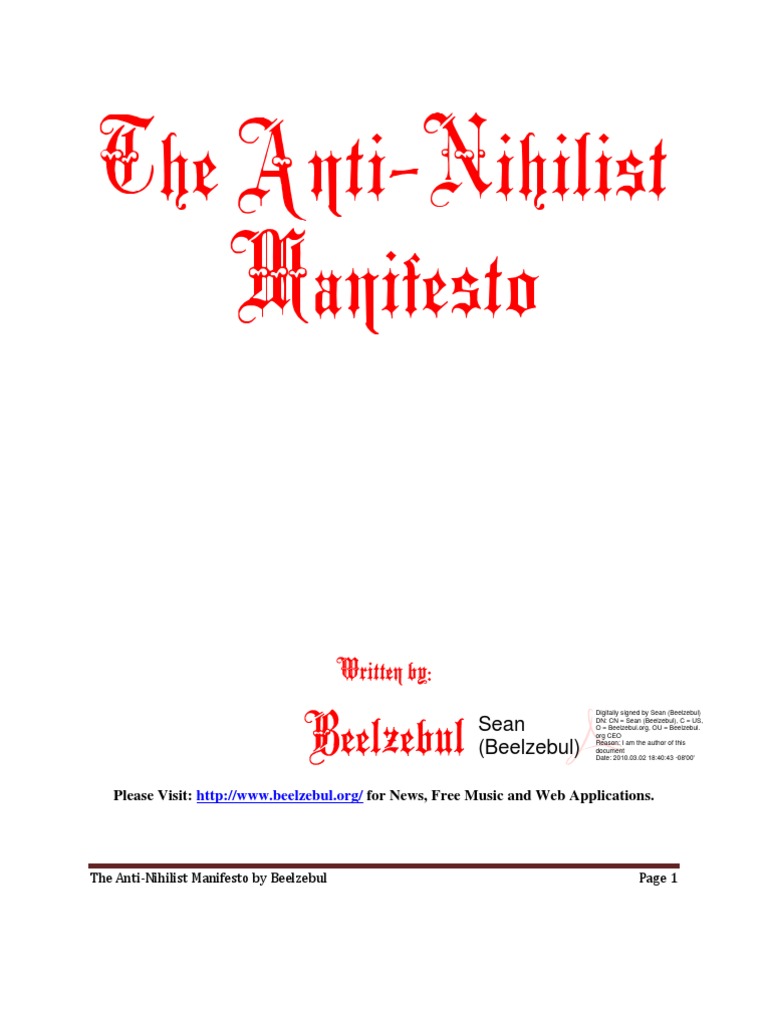 The Antinihilist Manifesto Beelzebul Pdf Nihilism Neoplatonism