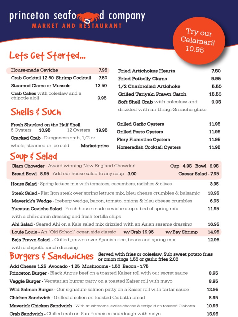 Seafood and Sandwich Menu Options | PDF | Home & Garden