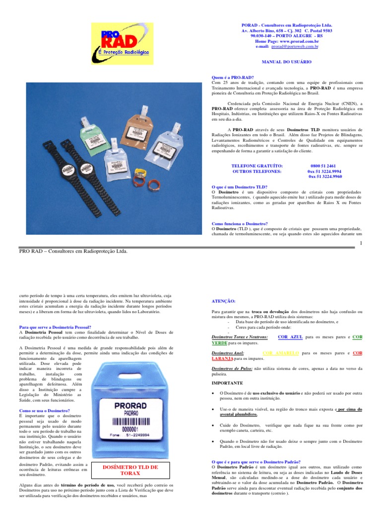 Manual de Uso do Dosímetro TLD PRO-RAD | PDF | Formas de energia ...