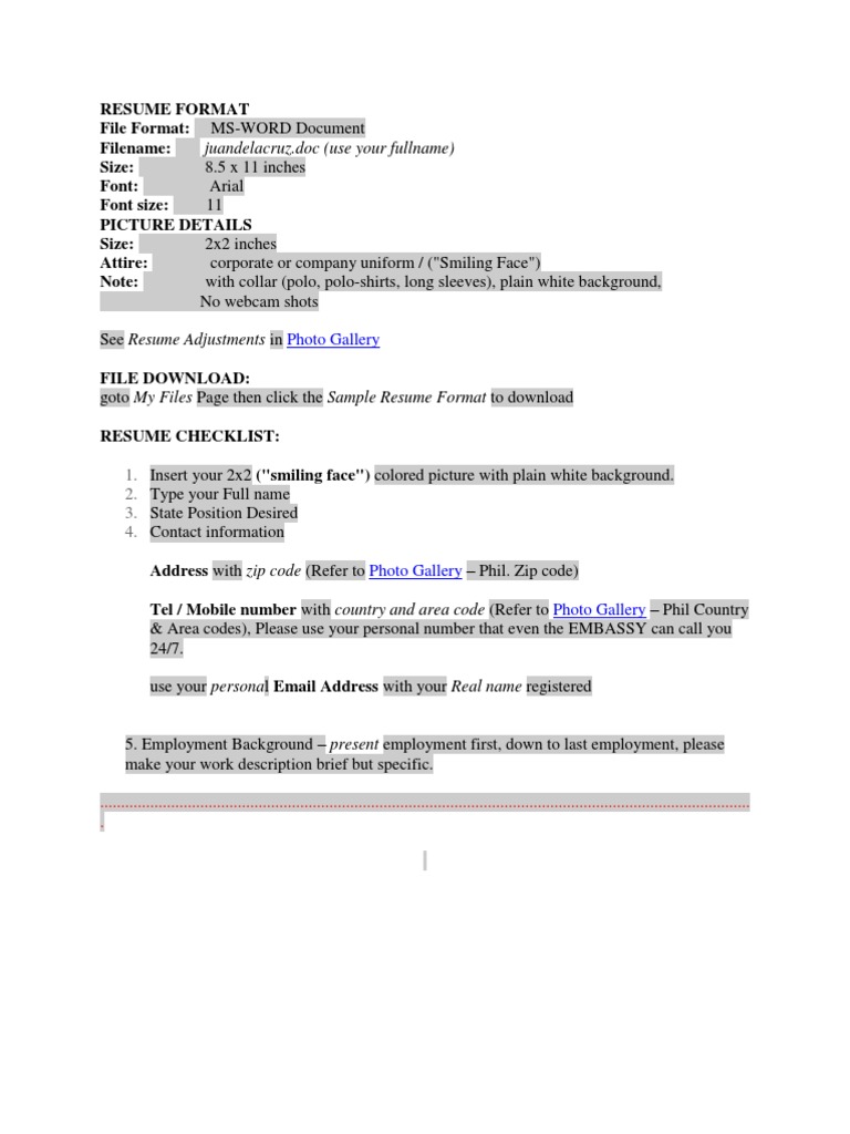 Resume Format In Philippines File Format Resume