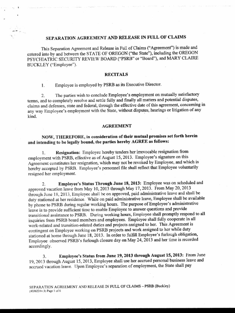 Buckley Separation Agreement PDF Civil Rights Act Of 1964 Employment