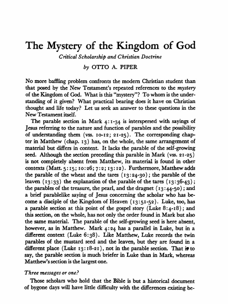 The Mystery of The Kingdom of God | PDF | Gospel Of Mark | Parables Of ...