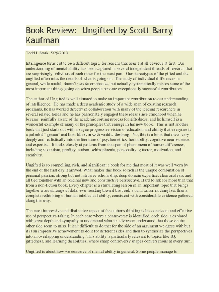 Book Review of Scott Barry Kaufman's Book Ungifted by Todd Stark PDF