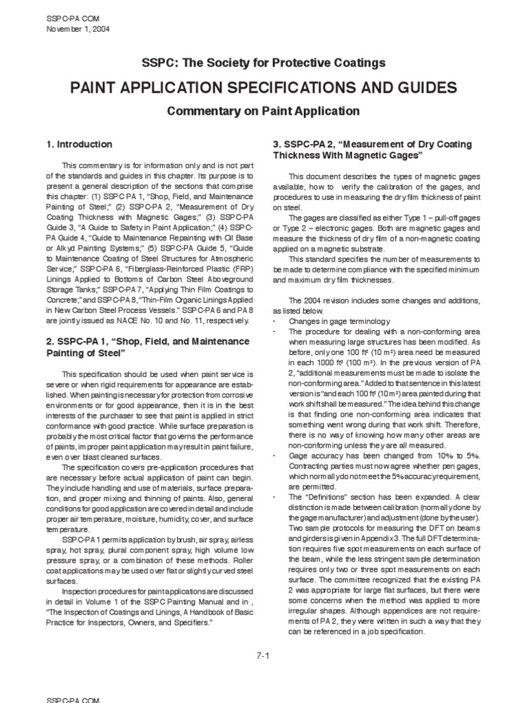 Paint Application Specifications and Guides Commentary On Paint
