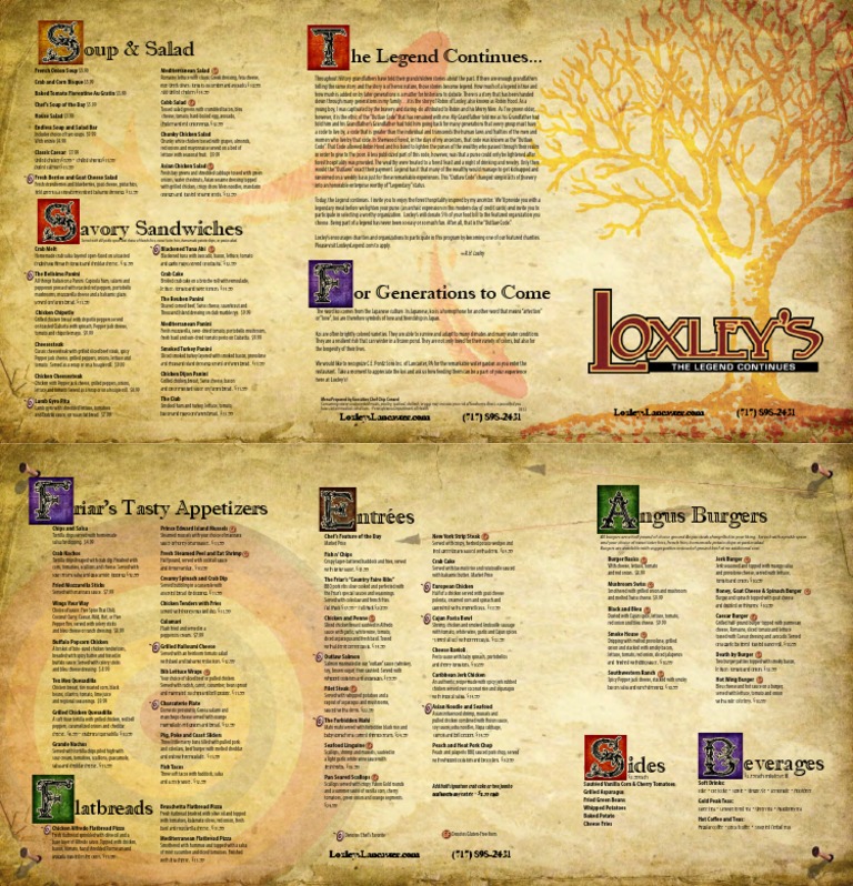 Loxleys Menu PDF Salad Hamburgers