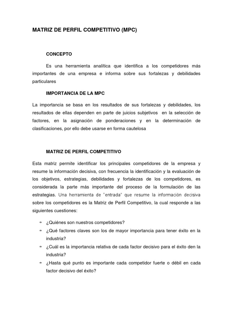 Qué es la Matriz MPC | PDF | Competitividad | Matriz (Matemáticas)