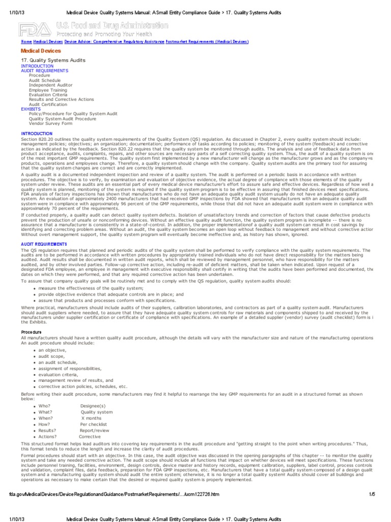 FDA Medical Device Quality Systems Manual_quality Systems Audits