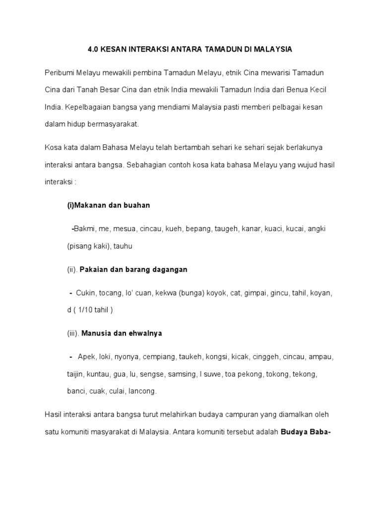 Kesan Interaksi Antara Tamadun Di Malaysia Pdf