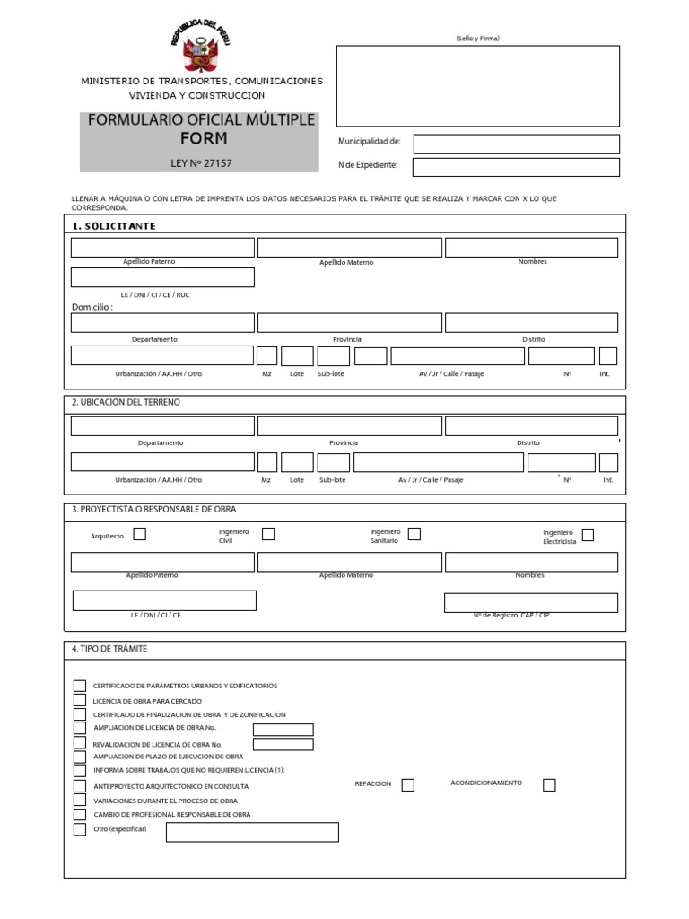 Formulario Oficial Múltiple para Trámites Urbanos | PDF | Finanzas y ...