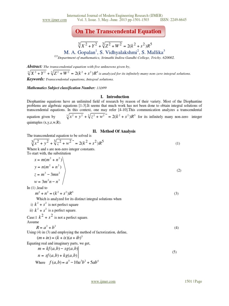 The Transcendental Equation Equations Engineering