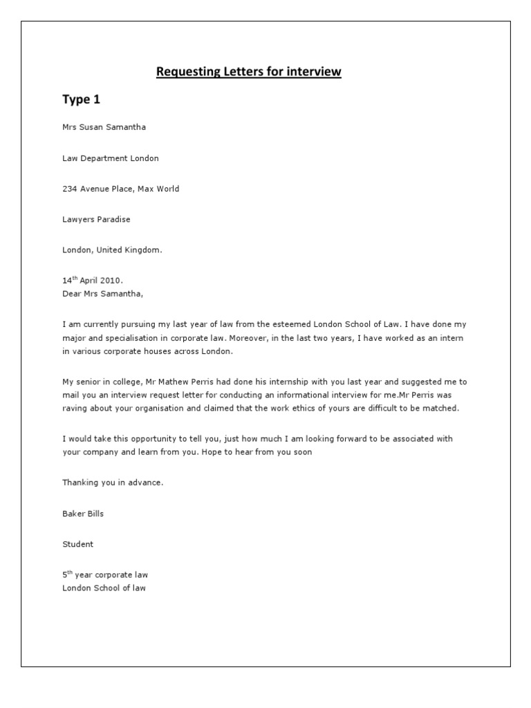 sample request letter for interview for thesis