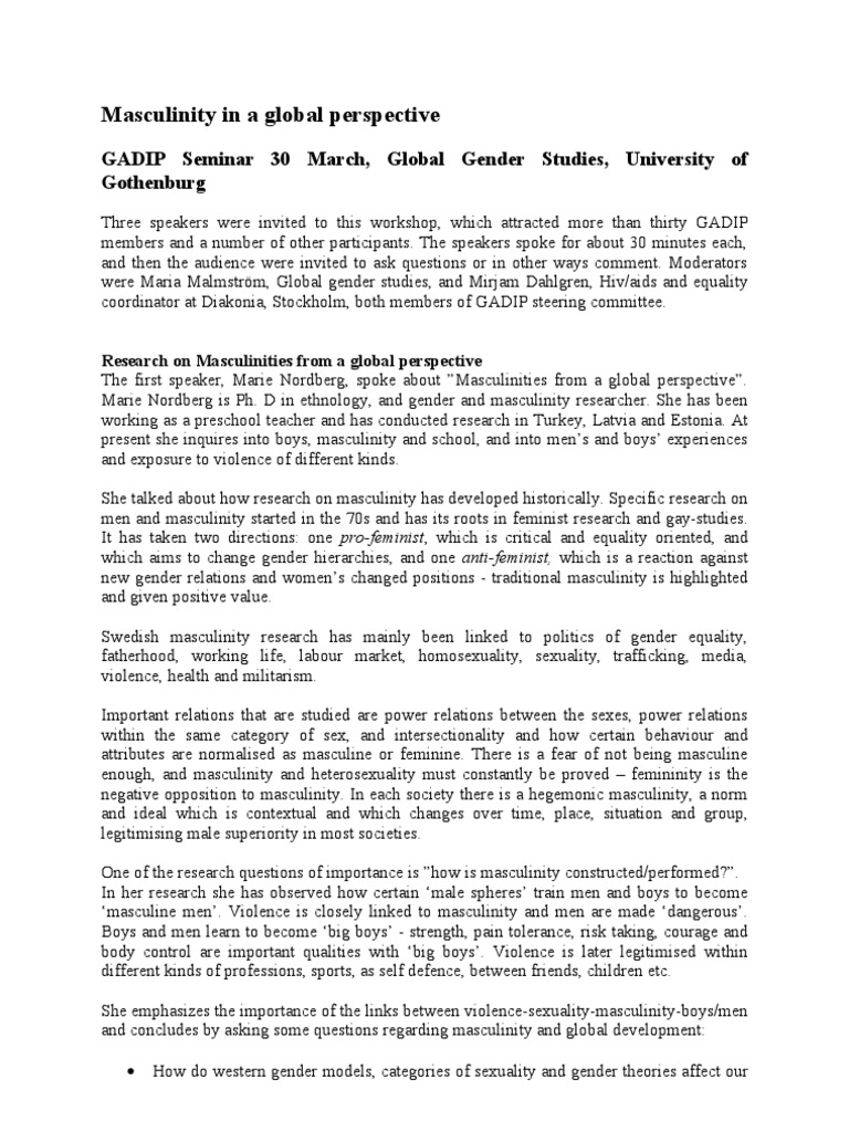 Masculinity in A Global Perspective | PDF | Masculinity | Rape