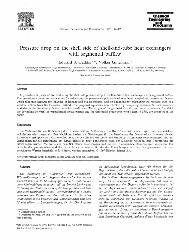 Solution of Shell Side Flow Pressure Drop and Heat Transfer by Stream ...
