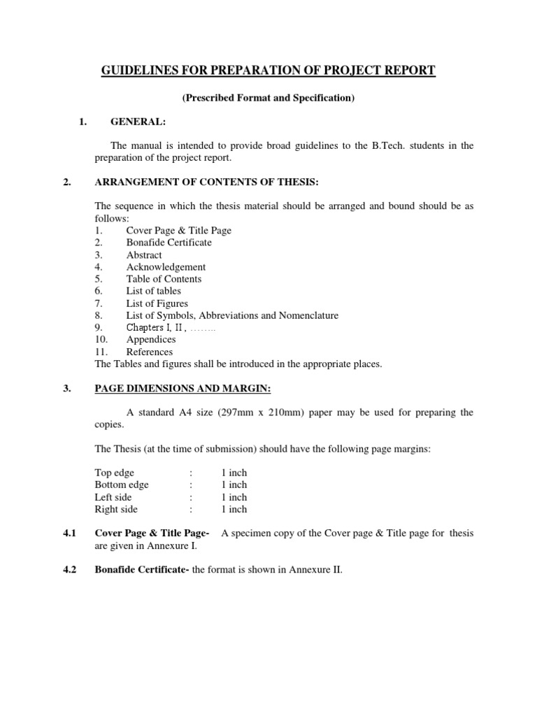 Manual For Preparation of Project Report  PDF  Thesis  Typefaces