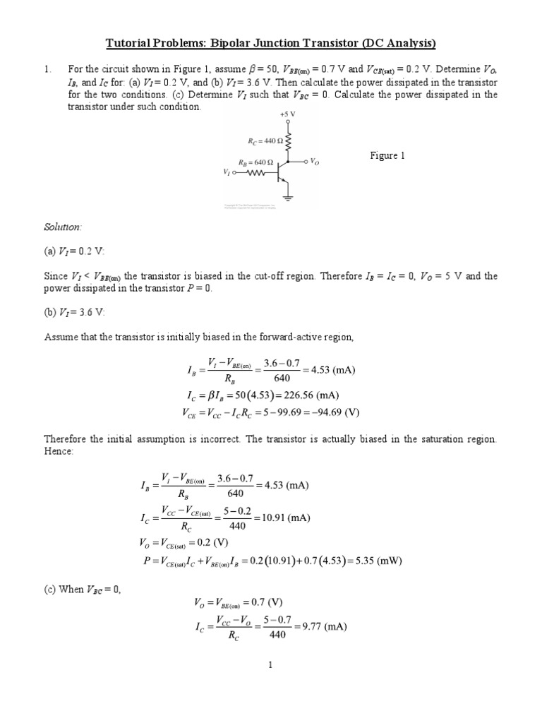BJT DC Analysis PDF Bipolar Junction Transistor Amplifier