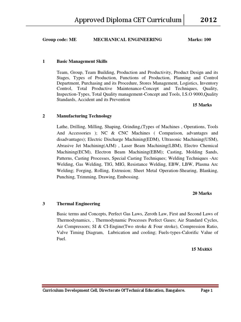 Mechanical Engineering Diploma Syllabus | PDF | Machining | Welding