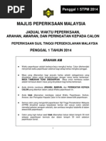 Jadual Peperiksaan Penggal 1 STPM 2014