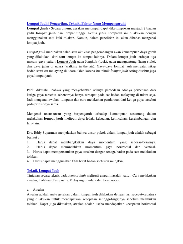 Lompat Jauh Pengertian Teknik Faktor Yang Mempengaruhi Pdf