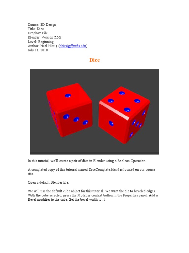 Blender Tutorials Dice Software