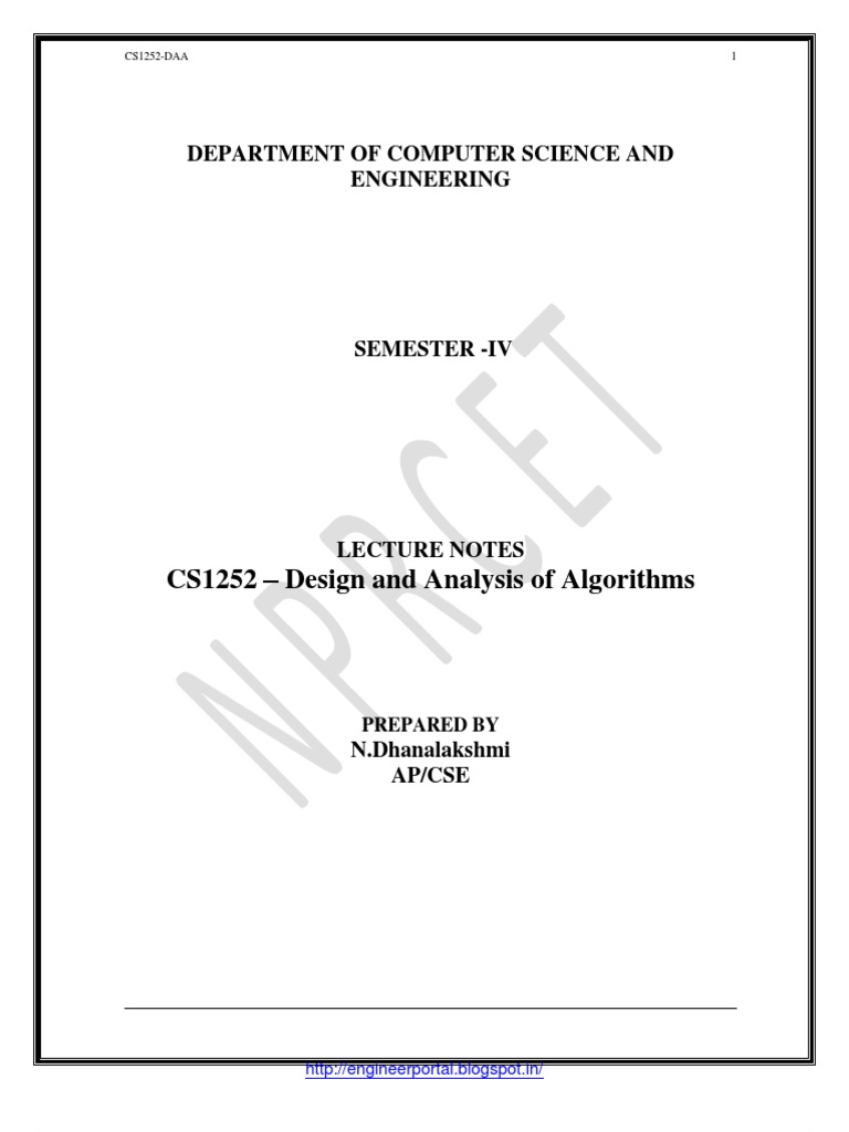 Design and Analysis of Algorithms Notes | PDF | Time Complexity ...