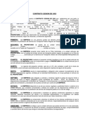 Contrato de Cesión de Uso MODELO | PDF | Póliza de seguros | Transporte  público