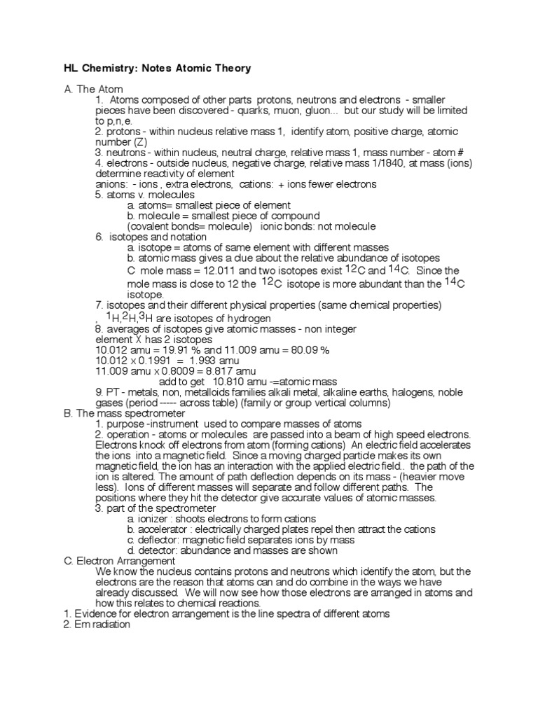 HL Chemistry: Notes Atomic Theory | PDF | Atomic Orbital | Ion