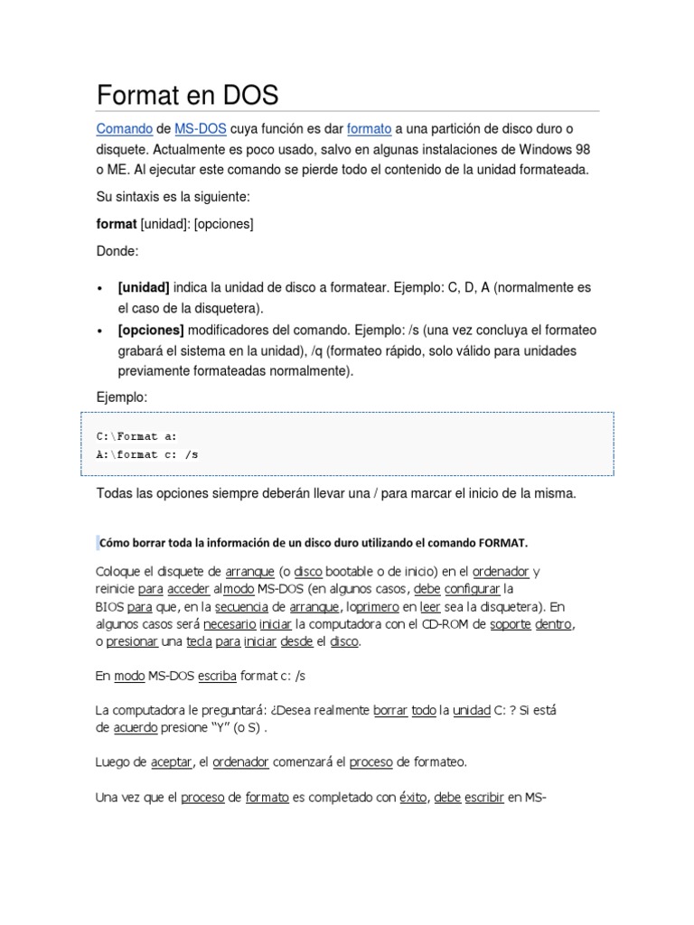 Comando de DOS - FORMAT | PDF