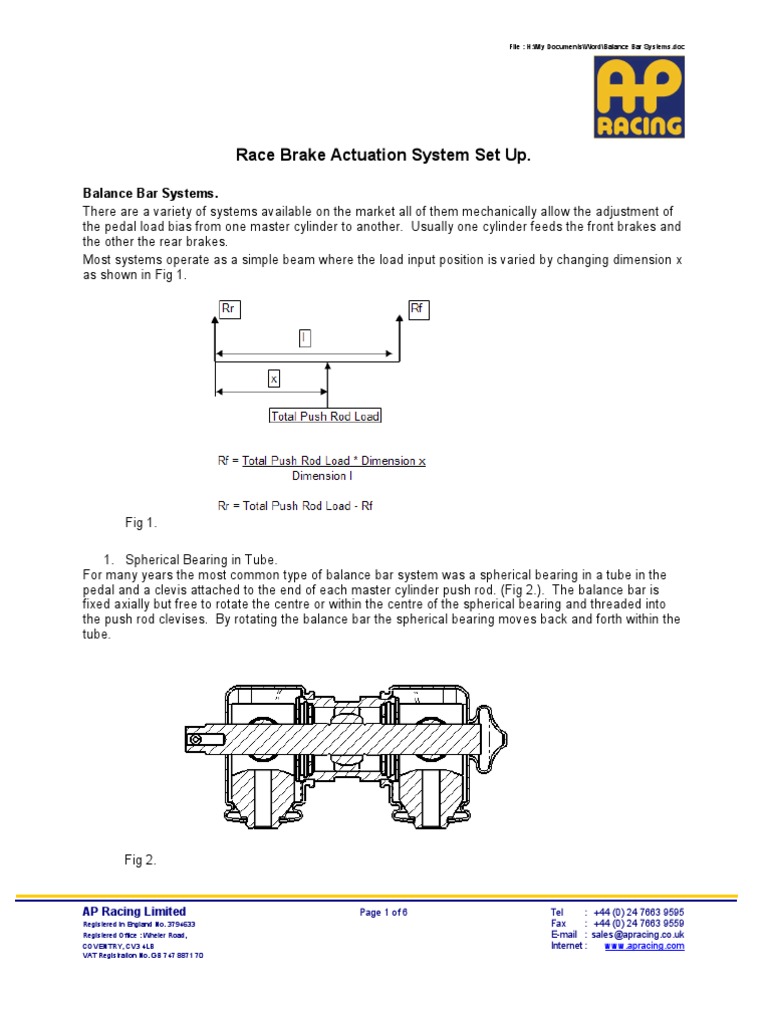 Race Brake Actuation System Set Up. Balance Bar Systems
