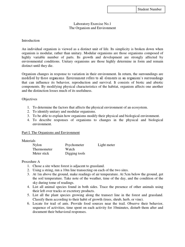 Laboratory Exercise No. 1 | PDF | Natural Environment | Habitat