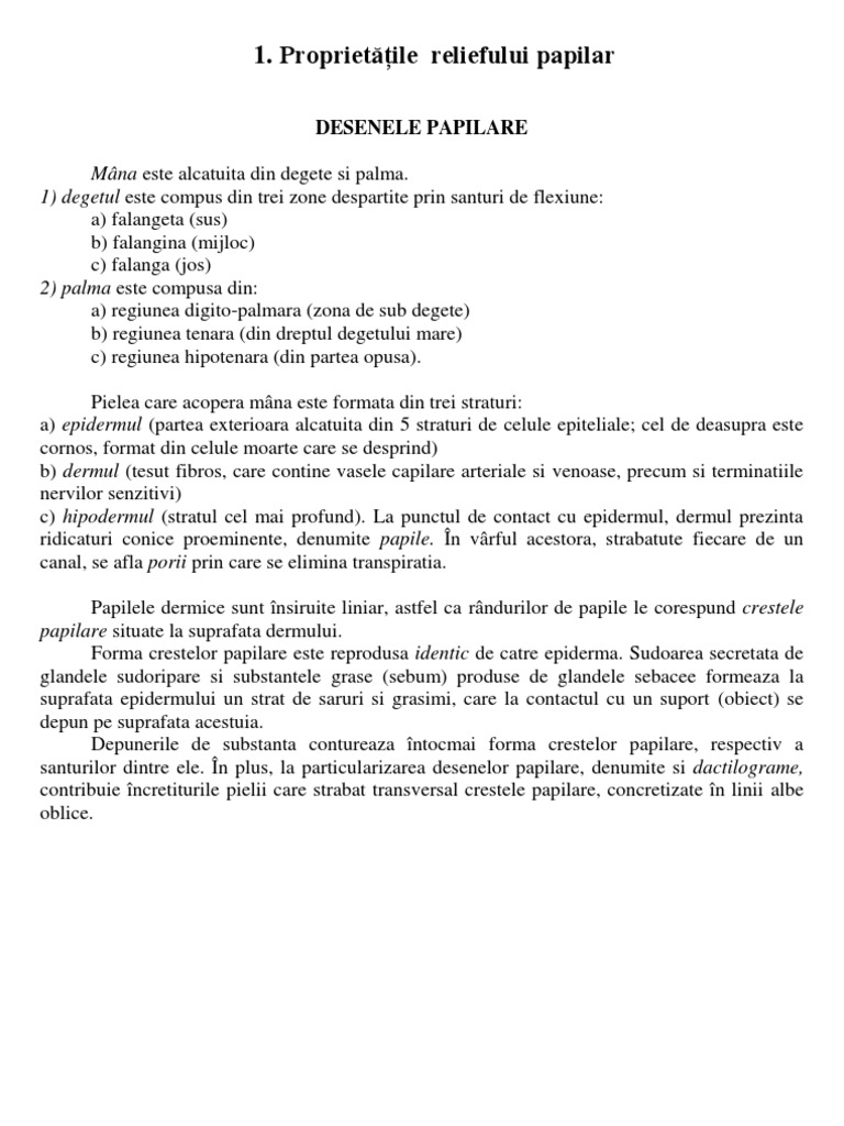 Proprietatile Reliefului Papilar | PDF