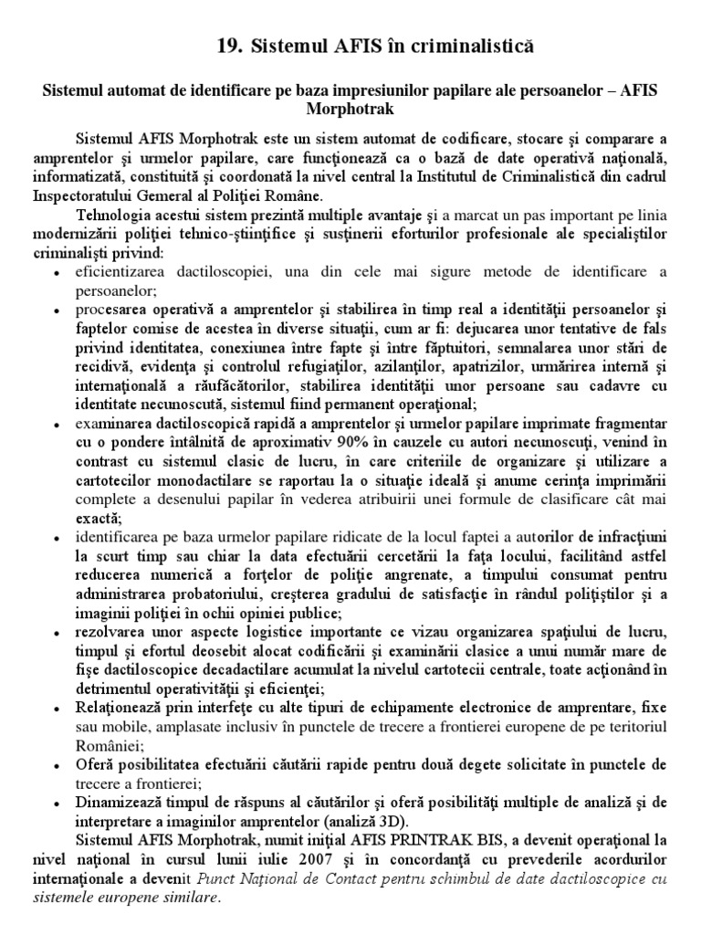 Sistemul AFIS in Criminalistica | PDF
