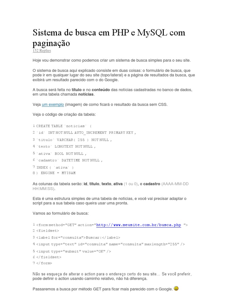 Sistema de Busca em PHP e MySQL Com Paginação | PDF | Software de ...