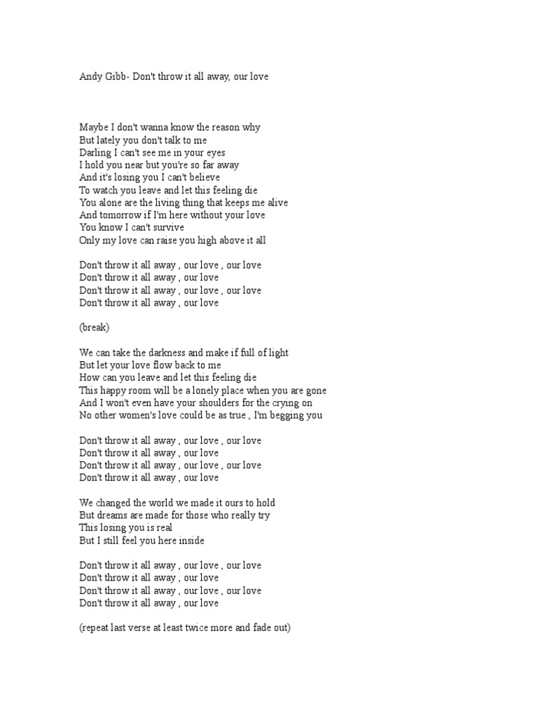 Andy GibbDont Throw It All Away Our Love PDF