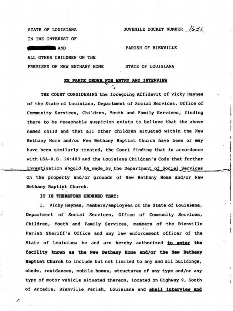 IX Parte Order",For Inurvibw PDF Child Protective Services Louisiana