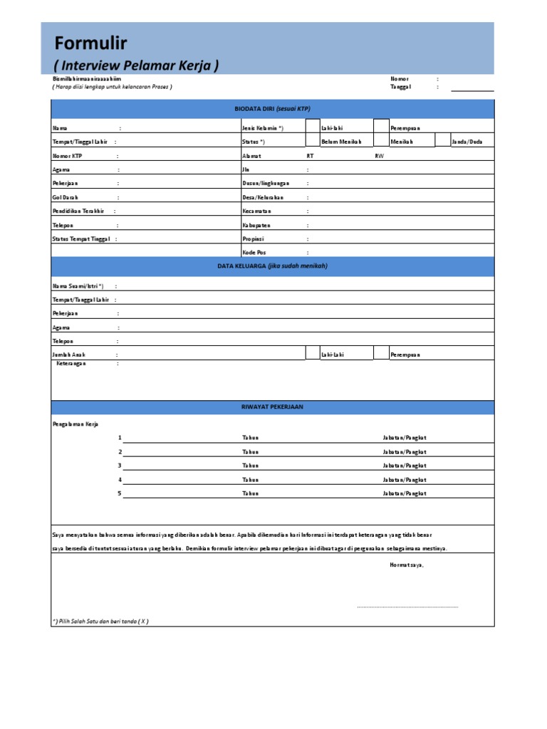 Contoh Formulir Pendaftaran Interview | PDF